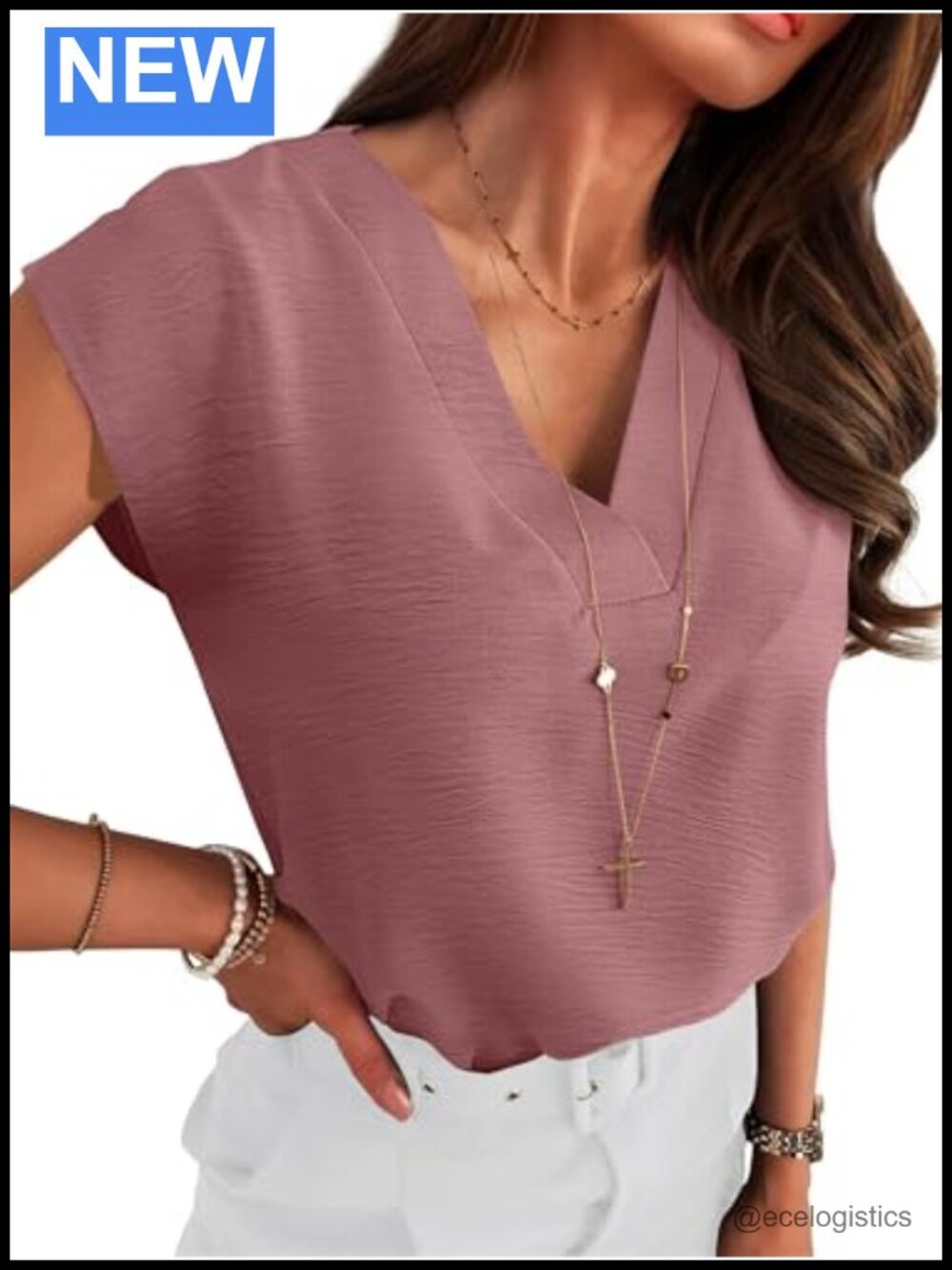Women's V-Neck Cap Sleeve Blouse Loose Fit Shirt Work Casual Top